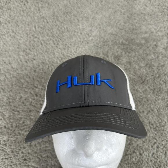 Huk Hat Cap Snap Back Mens One Size Gray White Performance Fishing Trucker Mesh - Picture 2 of 10